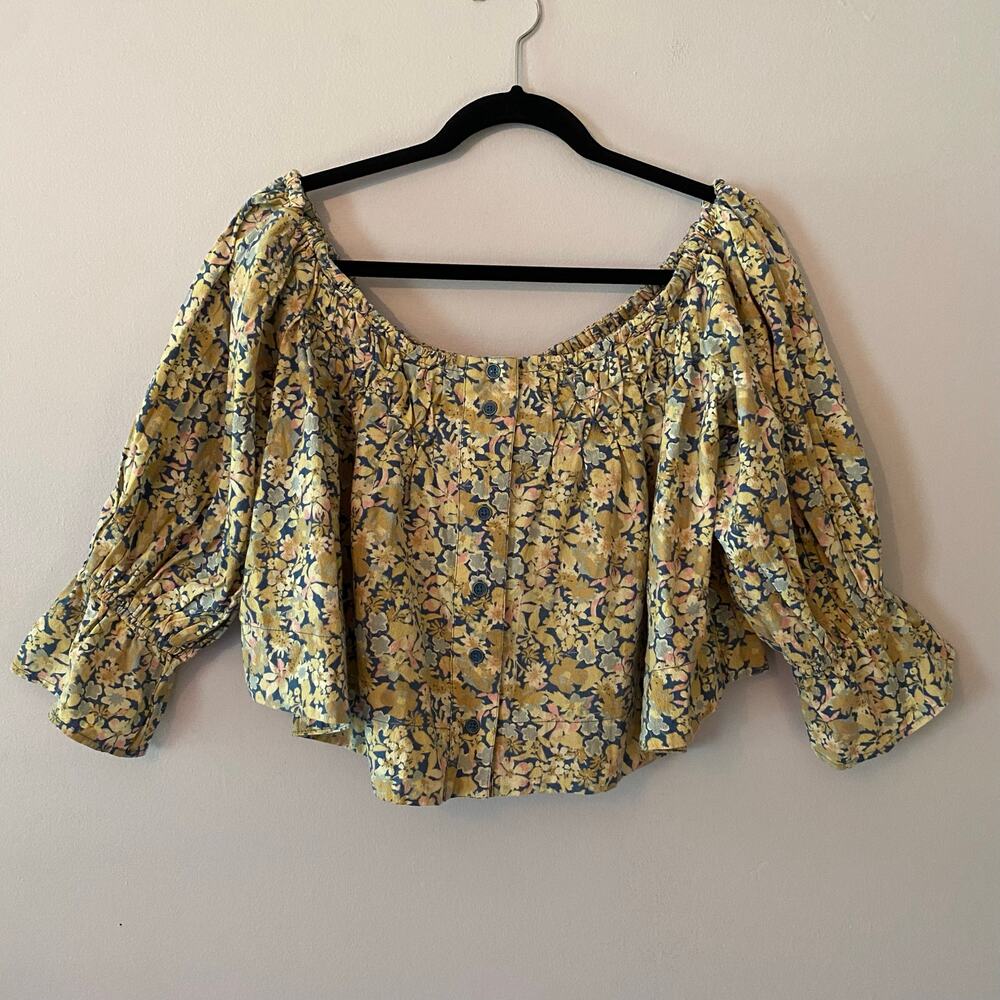 Free People Women's James Smock Top, Chambray Combo - Picture 6 of 16
